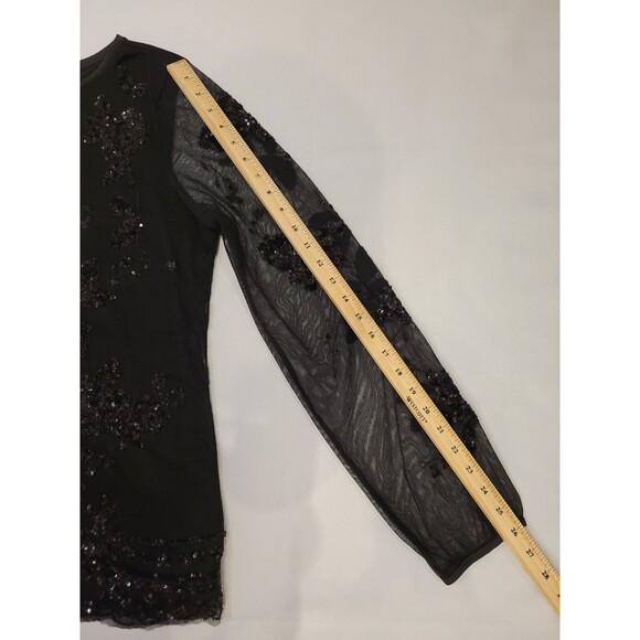 WHBM Womens XL Blouse Top Black Lined Mesh Floral Sequined Witchy Whimsigoth - Picture 6 of 9